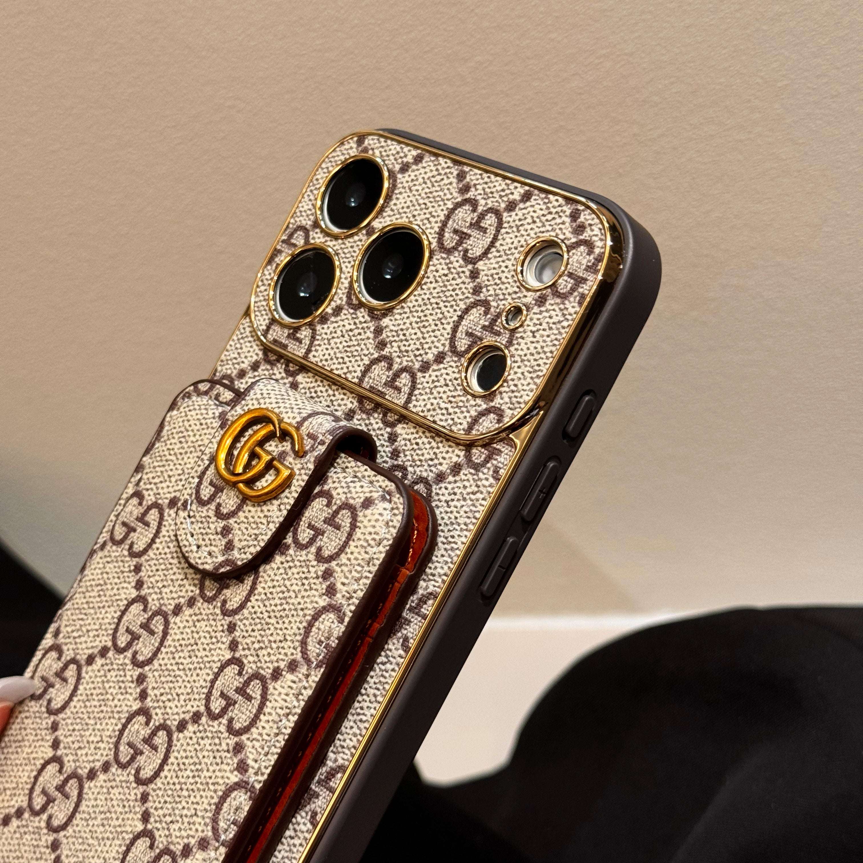 Luxury Leather GG iPhone Case With Card Wallet And Strap For iPhone 17 Series-RCGG182