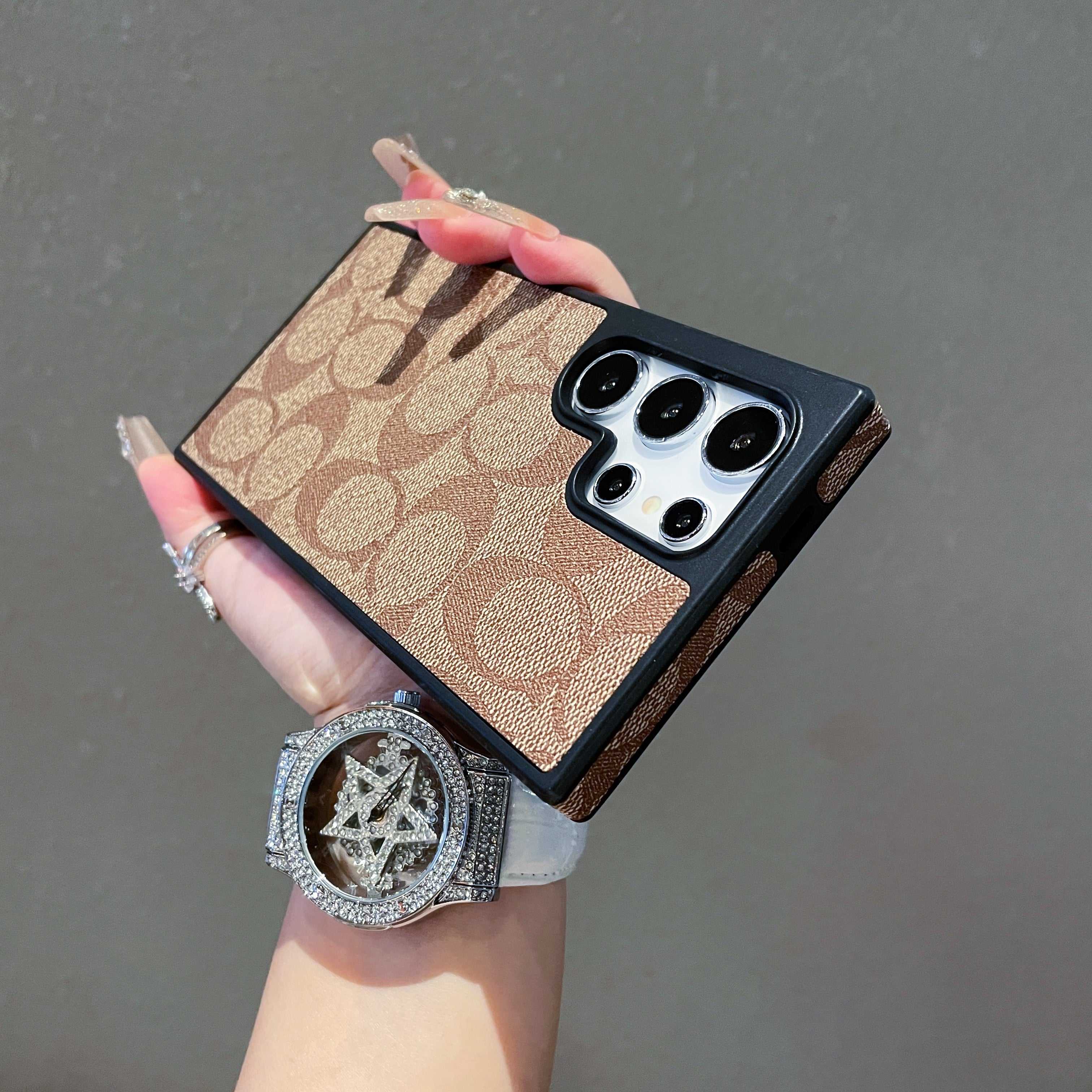 Leather CH Phone Case For Samsung Coffee | PE260099