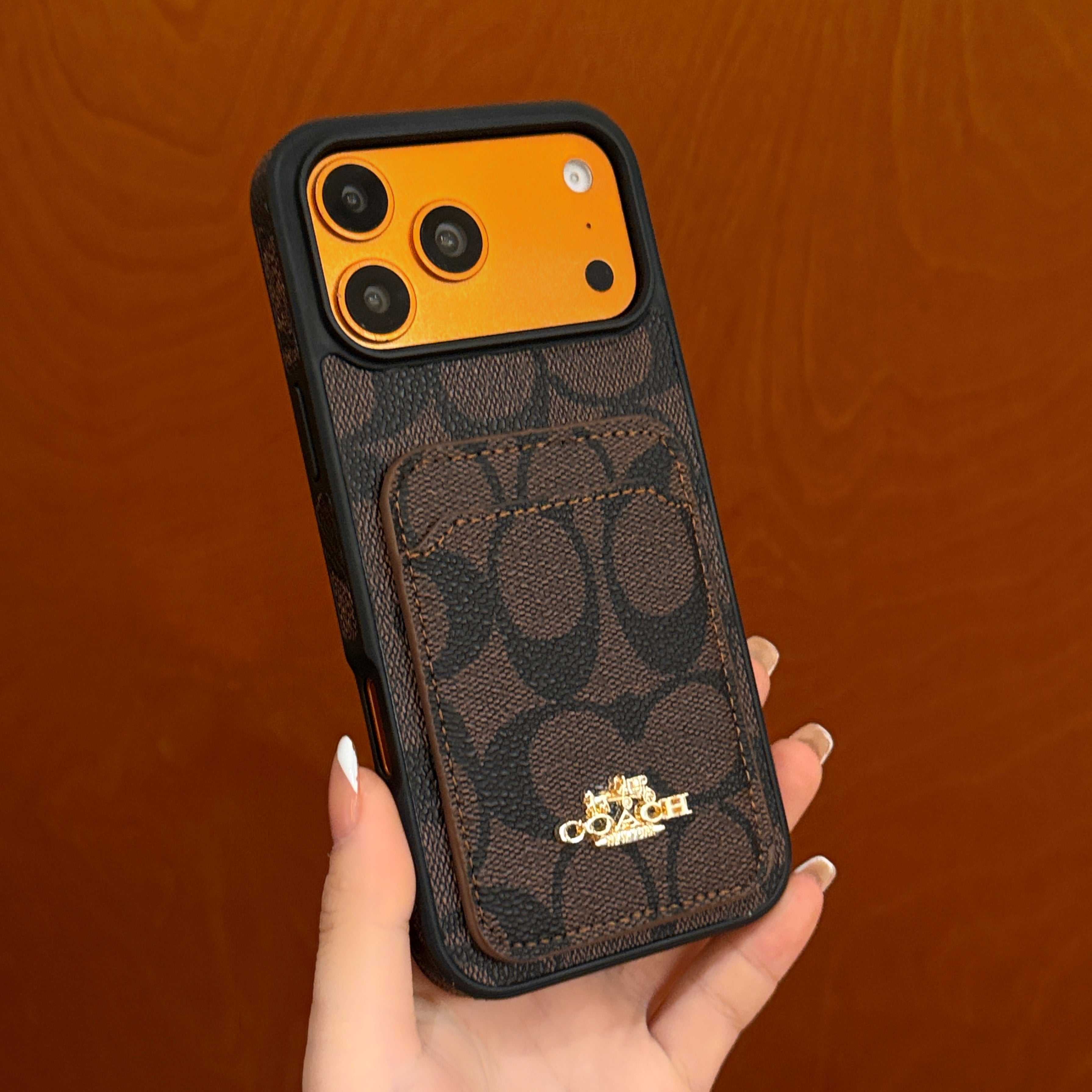 Leather CH Phone Case With Card Holder Design For iPhone Brown | PE260095