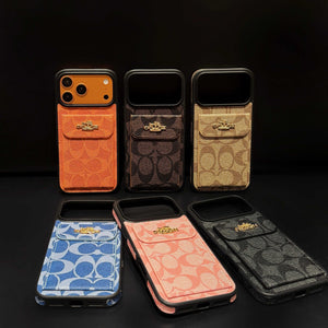 Leather CH Phone Case With Card Holder Design For iPhone Coffee | PE260096