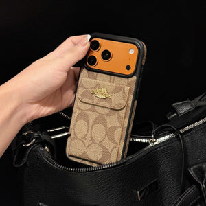 Leather CH Phone Case With Card Holder Design For iPhone Coffee | PE260096