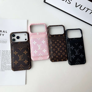 Leather Monogram iPhone Case With Card Holder For iPhone 17 Series-RCLV178