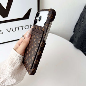 Leather Monogram iPhone Case With Card Holder For iPhone 17 Series-RCLV178
