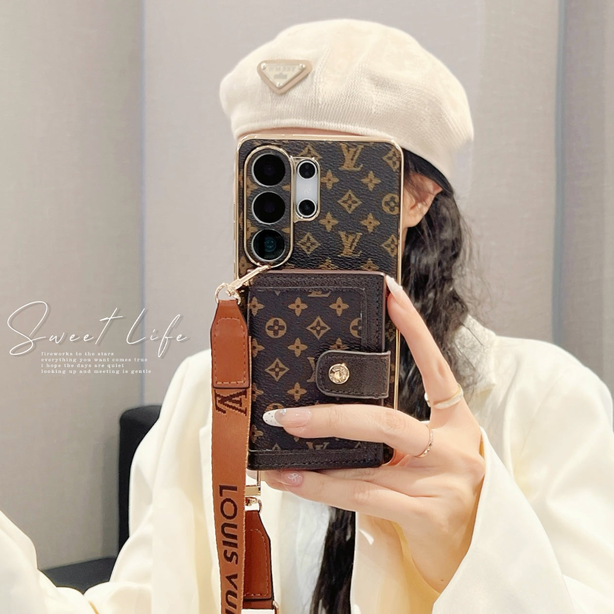 Classic Leather Monogram Samsung Galaxy S Series Case With Wallet And Crossbody Strap -PELV192