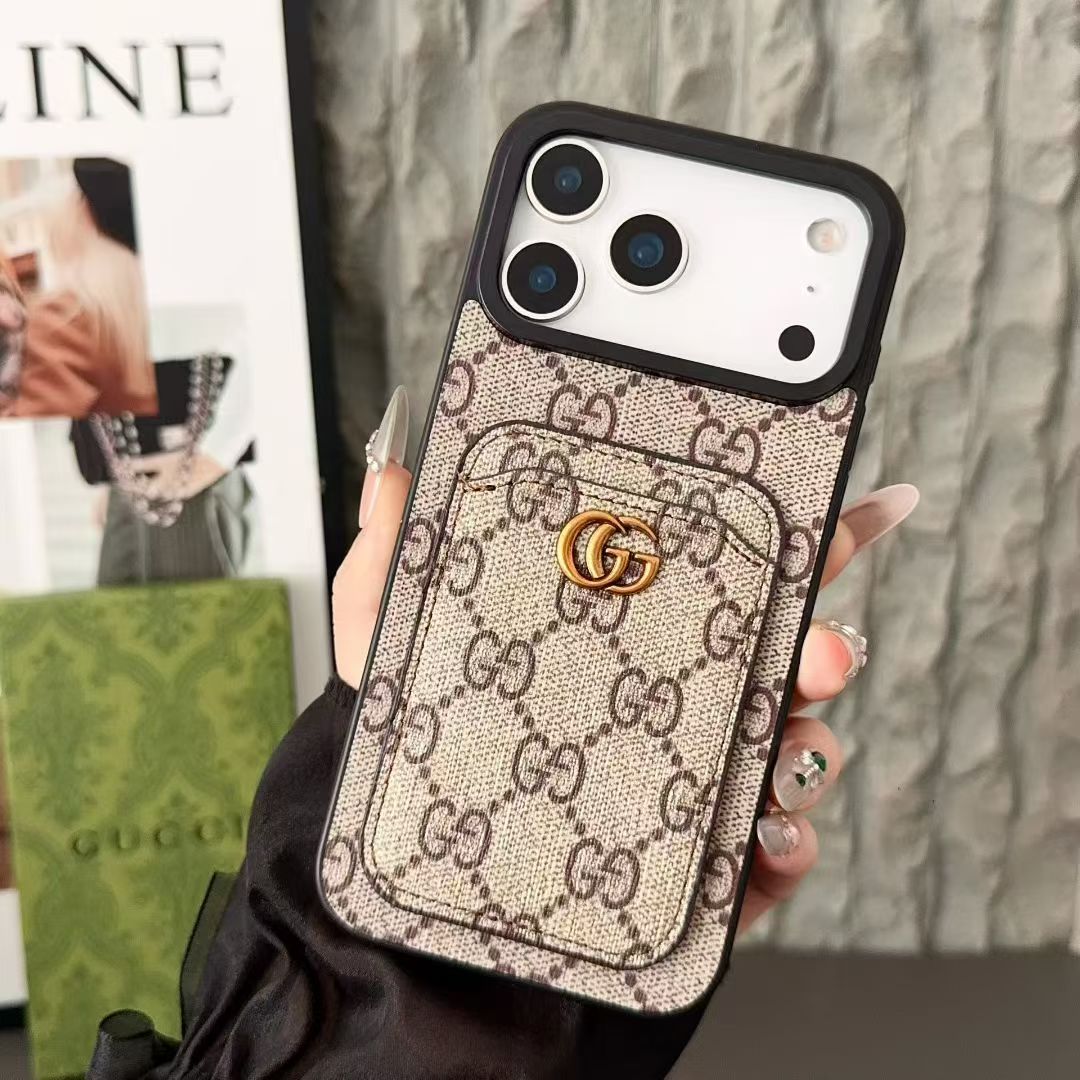Elegant GG iPhone Case With Card Holder For iPhone 17 Series-PEGG180
