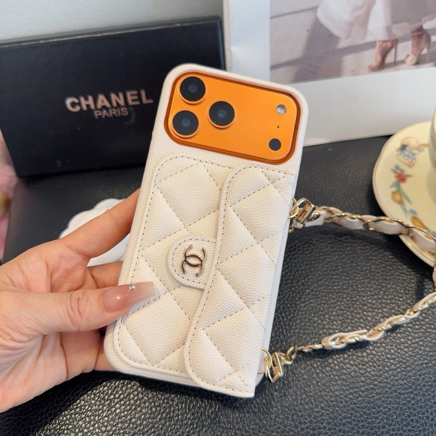 Leather CC Phone Case With Wallet And Crossbody Strap For iPhone white | PE2600146