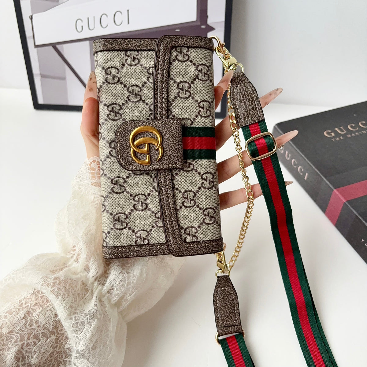 Leather GG iPhone Case With Flip Wallet And Crossbody Strap | PE2600175