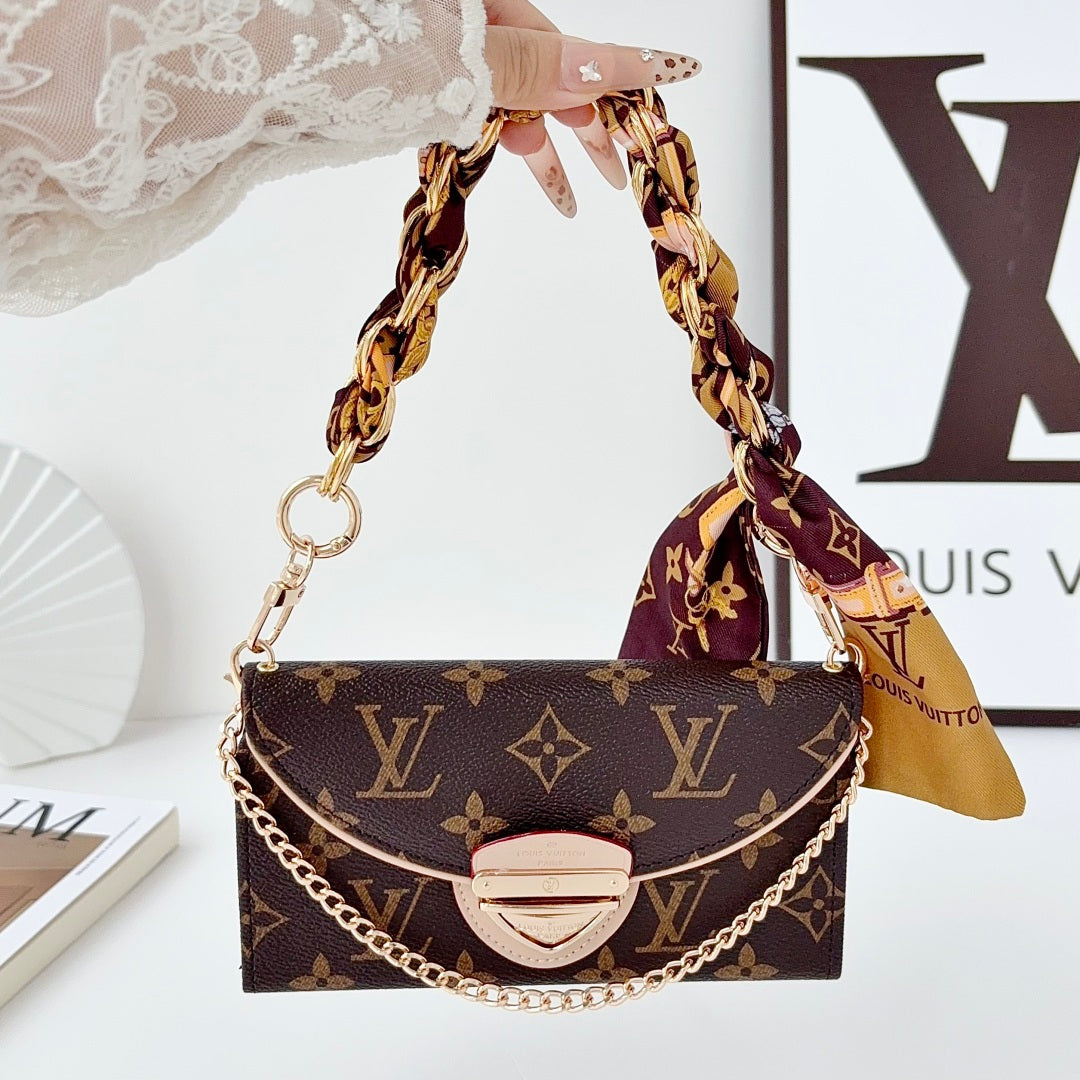 Leather Monogram Phone Case With Flip Wallet And Crossbody Strap For iPhone | PE2600206