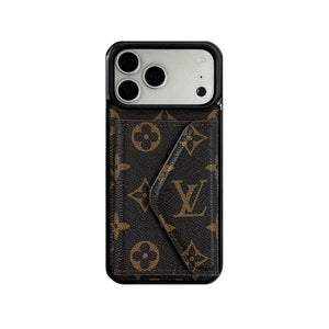Luxury Leather Monogram iPhone Case With Card Holder Black Printing For iPhone 17 Series-RCLV083 - Runycase