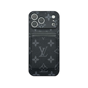 Leather Monogram iPhone Case With Magnetic Card Holder Big Printing For iPhone 17 Series-RCLV085 - Runycase
