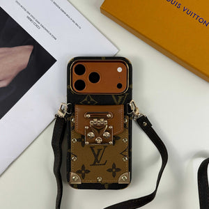 Refined leather  Monogram iPhone Case With Wallet And Crossbody Strap For iPhone 17 Series Brown-RCLV138