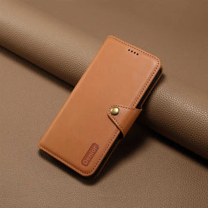 PADUCASE leather iPhone wallet case in khaki with card holder, flip cover protection, showing the wallet design and card slots.