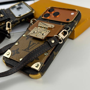 Refined leather  Monogram iPhone Case With Wallet And Crossbody Strap For iPhone 17 Series Brown-RCLV138