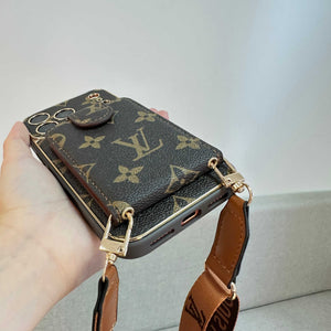 Refined Leather Monogram iPhone Case With Wallet And Crossbody Strap For iPhone 17 Series-RCLV133