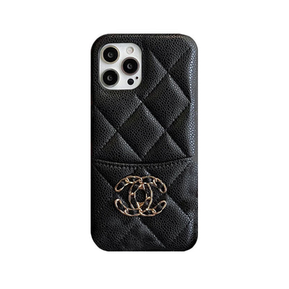 Classic Leather CC Phone Case With Card Holder For iPhone Black-635120591895