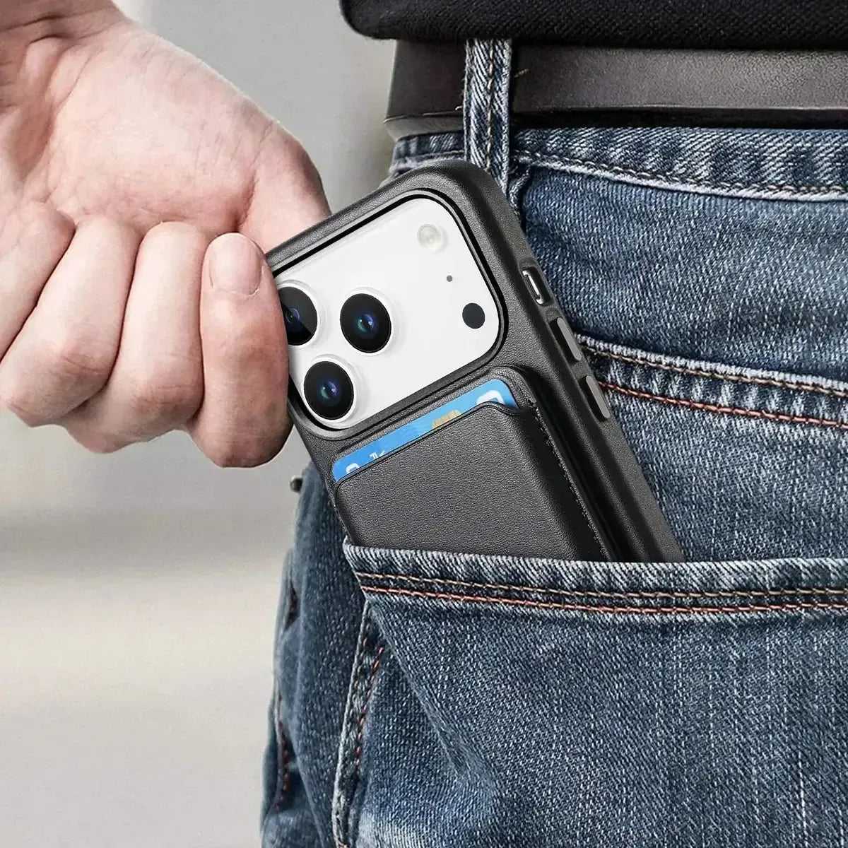 MagSafe Compatible Leather Phone Case with Magnetic Card Holder - Runycase