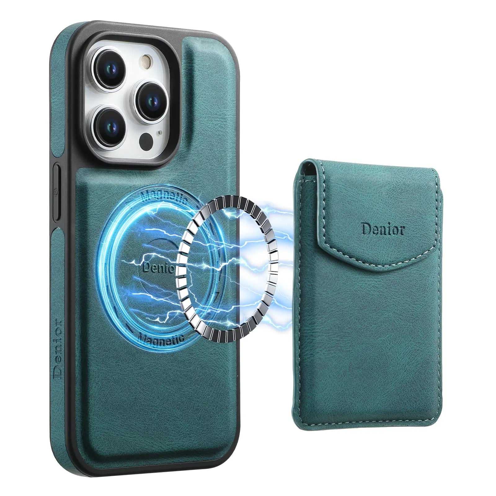 Blue PADUCASE MagSafe wallet iPhone case with full protection, featuring a slim design and magnetic attachment for easy carrying.