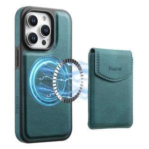 Blue PADUCASE MagSafe wallet iPhone case with full protection, featuring a slim design and magnetic attachment for easy carrying.