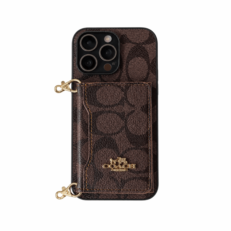 Leather CH Phone Case With Wallet  and Lanyard For iPhone Black | PE260094