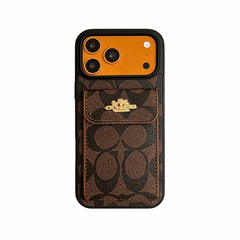 Leather CH Phone Case With Card Holder Design For iPhone Coffee | PE260096