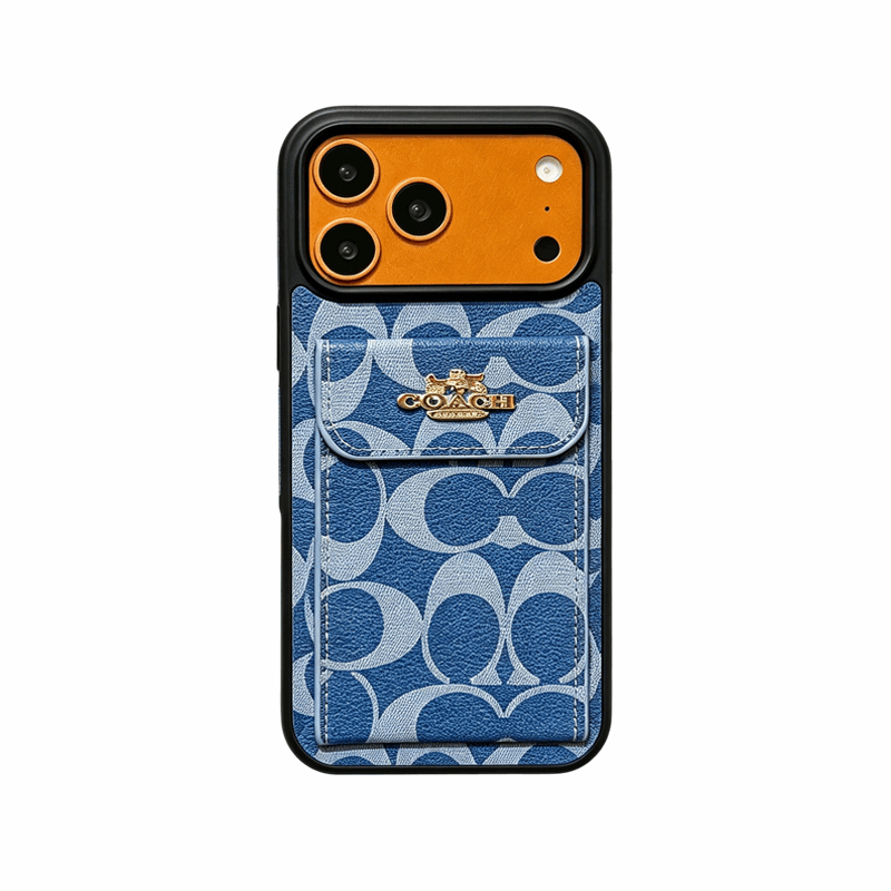 Leather CH Phone Case With Card Holder Design For iPhone Coffee | PE260096