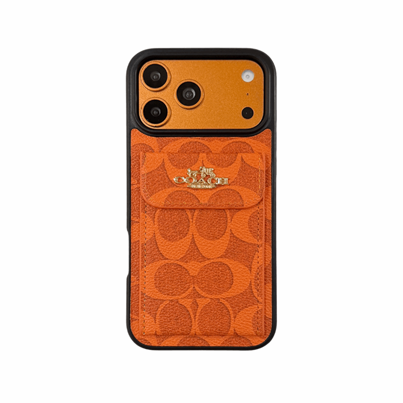 Leather CH Phone Case With Card Holder Design For iPhone Coffee | PE260096