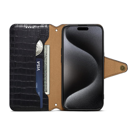 Alligator Print Phone Case With Wallet And Strap For iPhone Black-644008992013