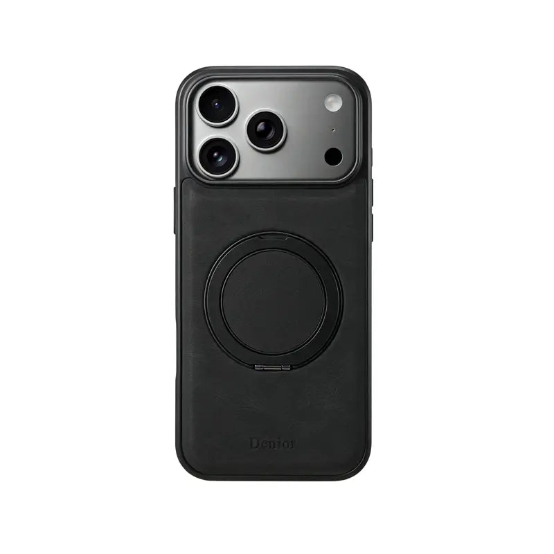 Brown leather iPhone case with stand and MagSafe compatibility by PADUCASE, designed for secure fit and easy viewing.