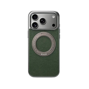 PADUCASE MagSafe leather iPhone case with hand grip in orange, offering full protection and stylish design.