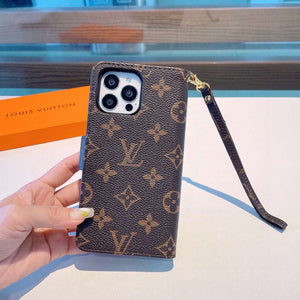 Classic  Folio Monogram iPhone Case With Wallet And Strap Big Printing-RCLV169