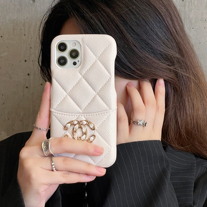 Classic Leather CC Phone Case With Card Holder For iPhone Black-635120591895
