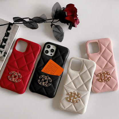 Classic Leather CC Phone Case With Card Holder For iPhone Black-635120591895