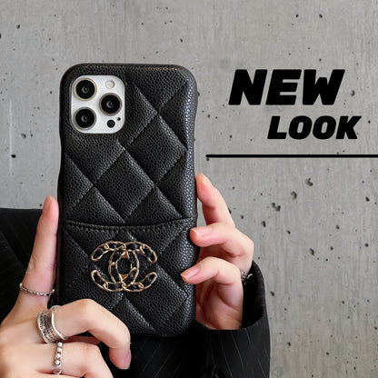 Classic Leather CC Phone Case With Card Holder For iPhone Black-635120591895
