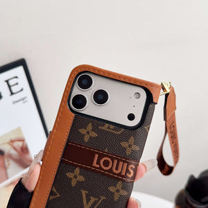 Leather Leather Flip Monogram Phone Case With Card Holder And Strap Big Printing -RCLV172