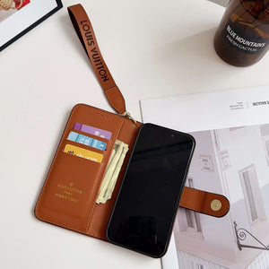 Leather Leather Flip Monogram Phone Case With Card Holder And Strap Big Printing -RCLV172