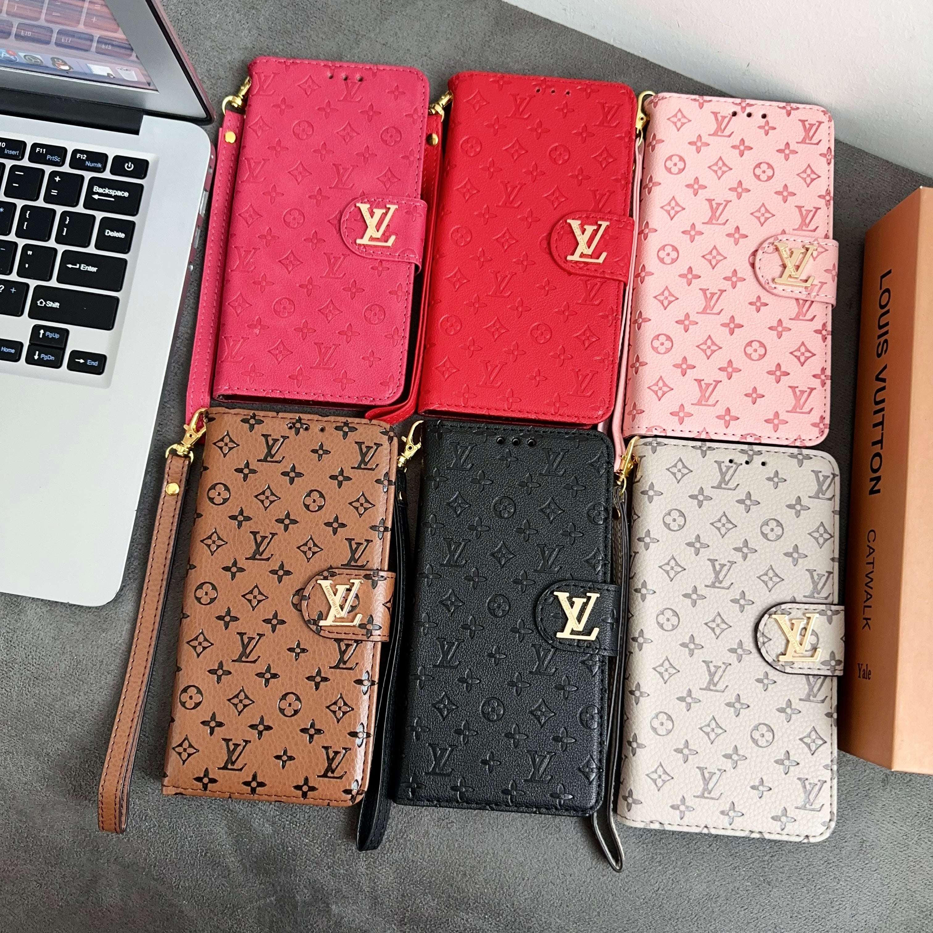 Leather Folio Monogram iPhone Case With Card Holder And Strap Black-RCLV173