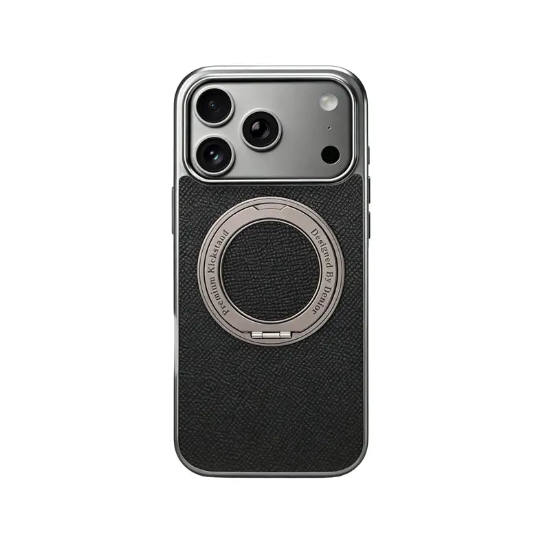 PADUCASE MagSafe leather iPhone case with hand grip in orange, offering full protection and stylish design.