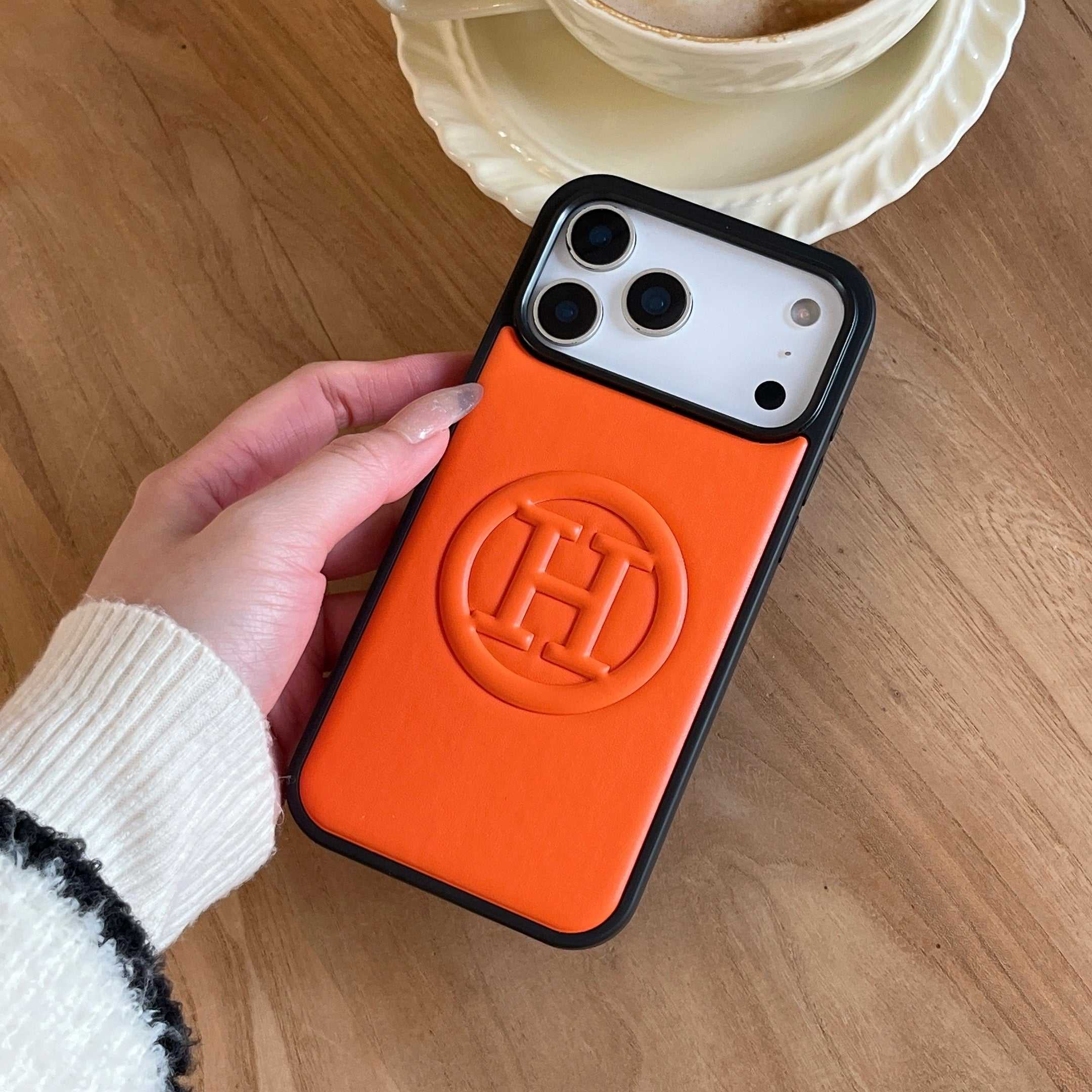 Leather H Phone Case For iPhone Orange | PE2600107