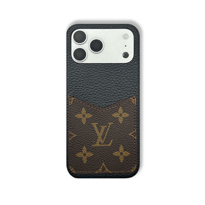 Elegant Leather Monogram iPhone Case With Card Holder Big Printing For iPhone 17 Series-RCLV081 - Runycase