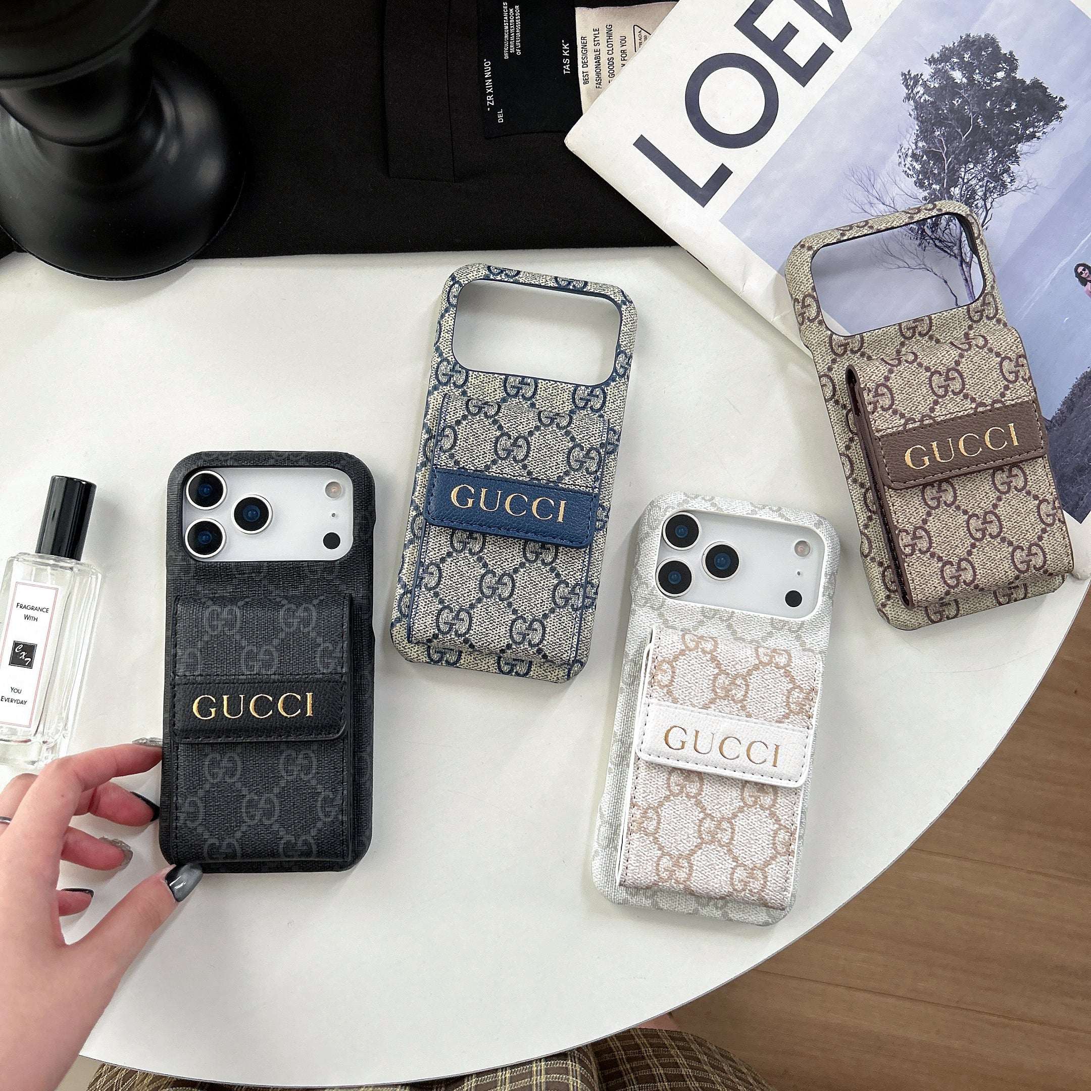 Luxury  GG iPhone Case With Card Holder For iPhone 17 Series-RCGG181