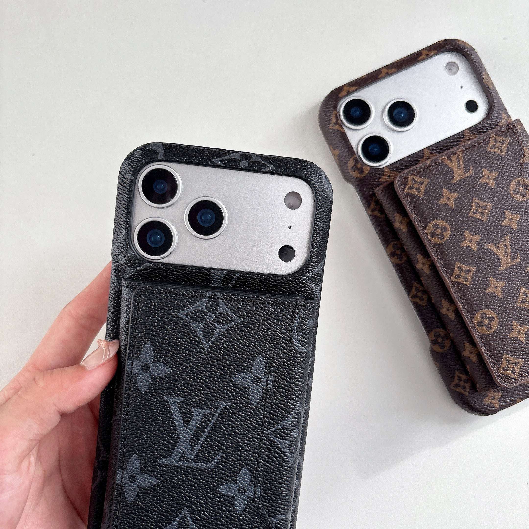 Premium Leather Monogram iPhone Case With Wallet For iPhone 17 Series-RCLV176