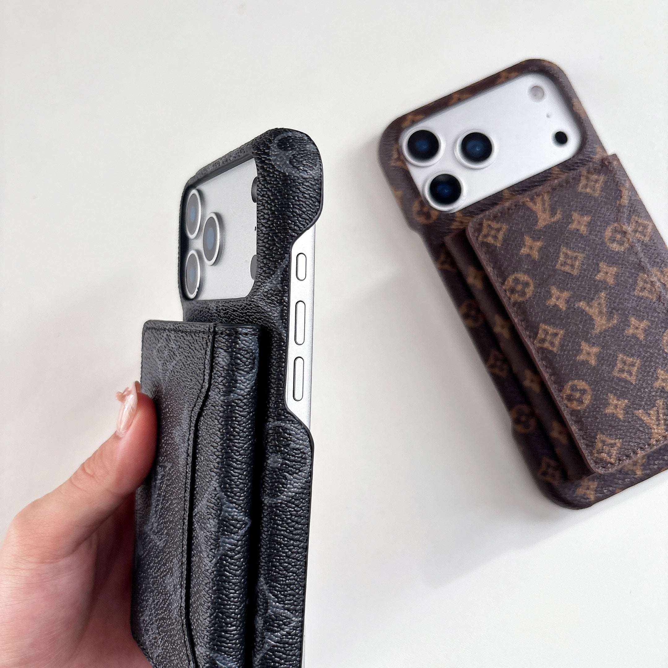 Premium Leather Monogram iPhone Case With Wallet For iPhone 17 Series-RCLV176
