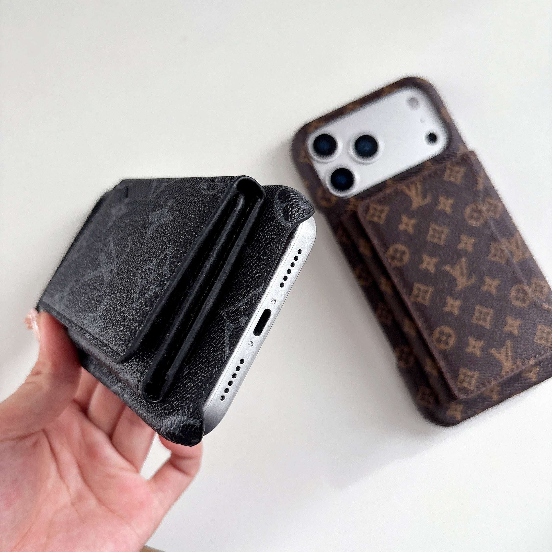 Premium Leather Monogram iPhone Case With Wallet For iPhone 17 Series-RCLV176