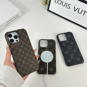 Monogram Leather Magnetic iPhone Case（Compatible With Magsafe）Small Printing -RCLV037 - Runycase