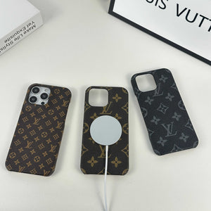 Monogram Leather Magnetic iPhone Case（Compatible With Magsafe）Small Printing -RCLV037 - Runycase