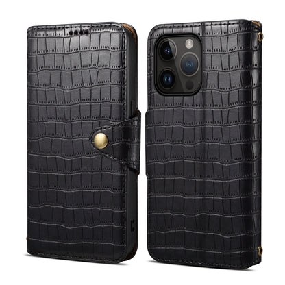Alligator Print Phone Case With Wallet And Strap For iPhone Black-644008992013