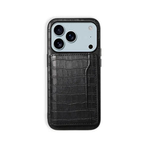 Black PADUCASE wallet iPhone case with card holder for iPhone 12 to 17, featuring a slim, protective design with card slots.