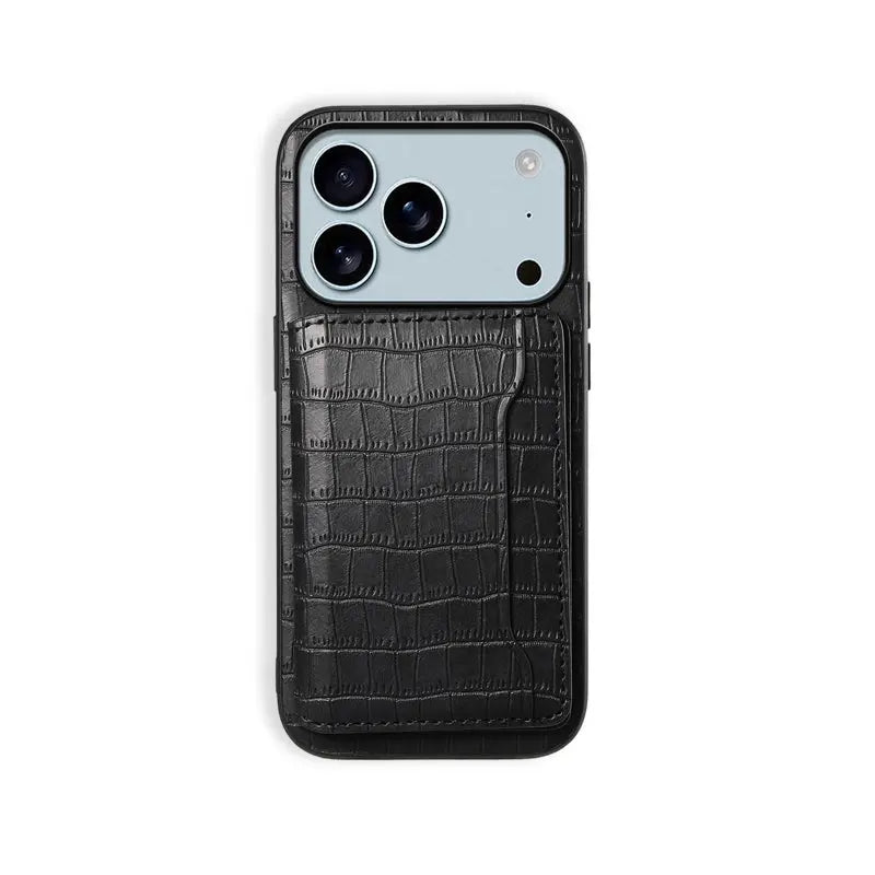 Black PADUCASE wallet iPhone case with card holder for iPhone 12 to 17, featuring a slim, protective design with card slots.