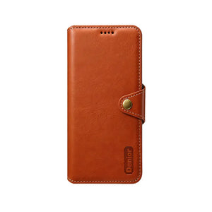 Paducase leather wallet iPhone case with card holder and flip cover in khaki, providing protection and convenient card storage