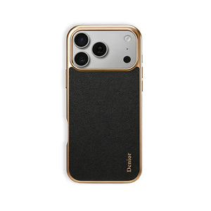 Black luxury leather iPhone case by PADUCASE with a sleek, slim design for stylish protection.
